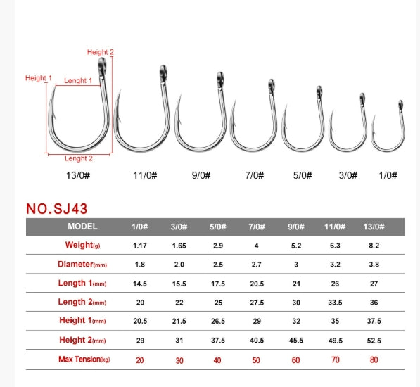 🪝 Ami da Pesca PROBEROS SJ43 – Acciaio Inossidabile ad Alta Resistenza per Jigging e Pesca in Mare Ideali per pesca in mare, jigging, barca, artificiali tipo metal jig.