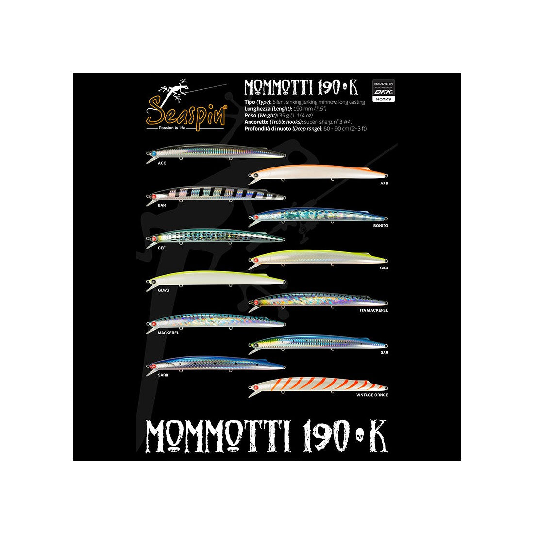 SEASPIN Mommotti 190 K 35g Sinking | Senza Scatola | Lievi Difetti Estetici