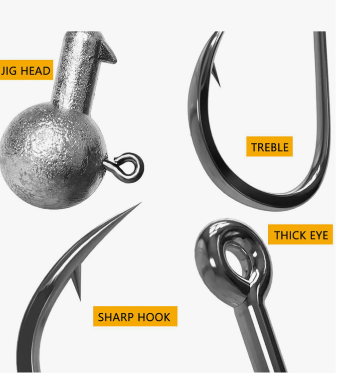 Testa Piombata 3.5g / 5g / 7g – Amo in Acciaio ad Alto Tenore di Carbonio · Rivestimento Antiruggine · Adatta per Spinning e Pesca in Mare/Acqua Dolce