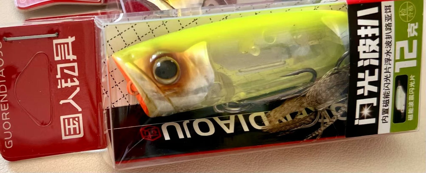 🎣 Popper Lure 12g 6.9cm – Flash & Splash – Topwater Bass Seabass Lure