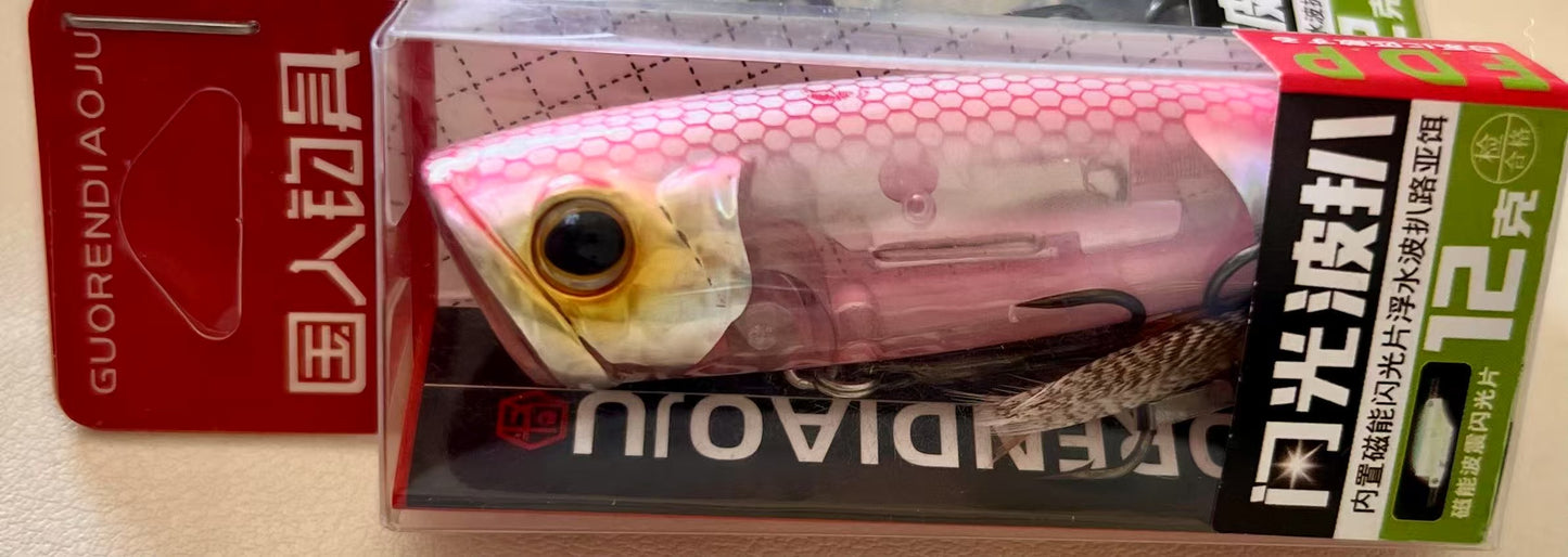 🎣 Popper Lure 12g 6.9cm – Flash & Splash – Topwater Bass Seabass Lure