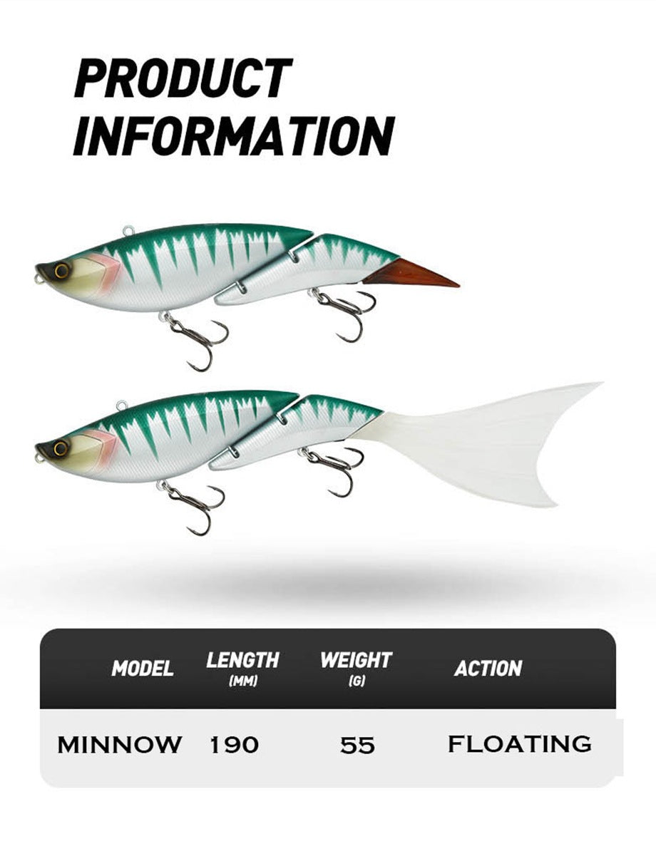 19cm 55g 2-Segment Floating Swimbait Lure with Replaceable Tail – Hard Bait for Bass, Mackerel & Tuna