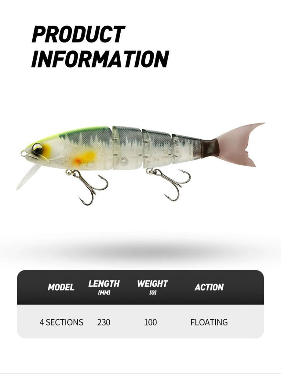 23cm 100g Multi Jointed Floating Swimbait Lure 4-Segment S Shape Hard Bait for Pike & Snakehead