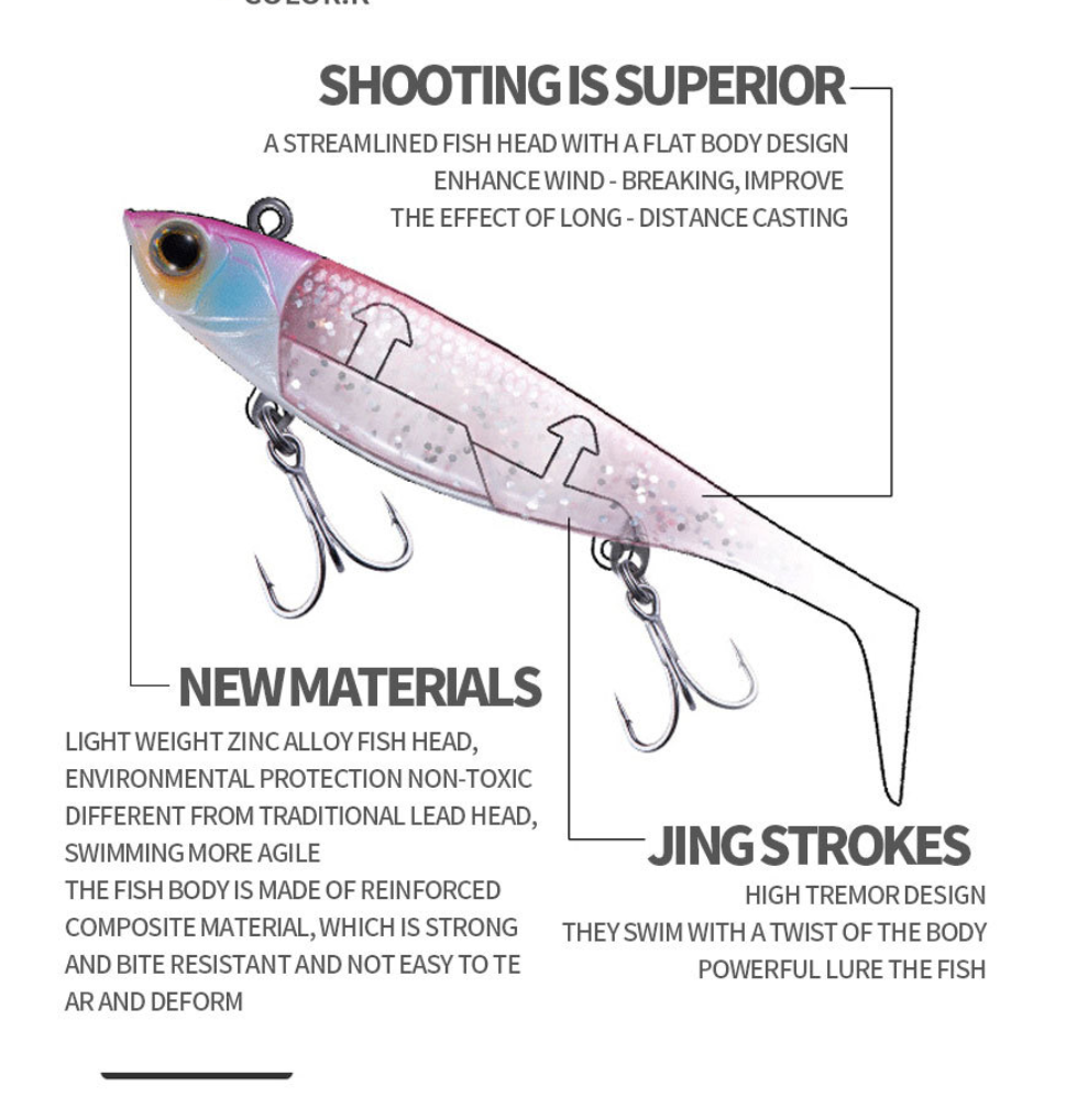 Señuelo artificial de lápiz hundido de 22,4 g/38 g, cola blanda para lubina y perca, 95/110 mm 