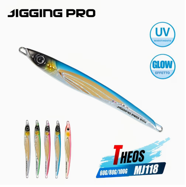 Jig Metallico IGGINGPRO 60g/80g/100g Glow al Buio – Esca Artificiale per Shore Jigging e Barca, Lancio Lungo