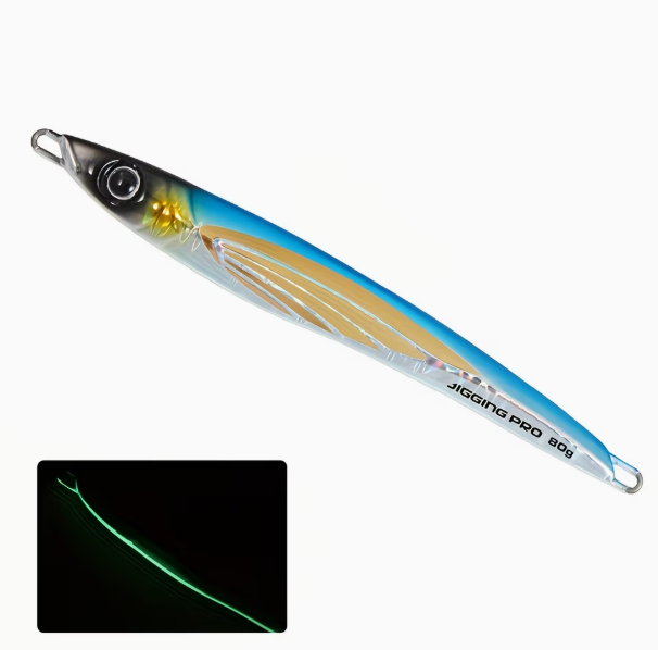 Jig Metallico IGGINGPRO 60g/80g/100g Glow al Buio – Esca Artificiale per Shore Jigging e Barca, Lancio Lungo
