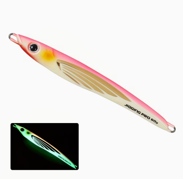Jig Metallico IGGINGPRO 60g/80g/100g Glow al Buio – Esca Artificiale per Shore Jigging e Barca, Lancio Lungo