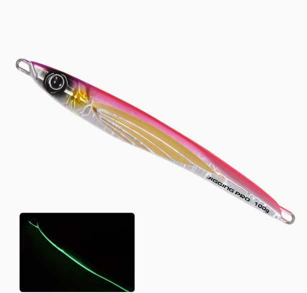 Jig Metallico IGGINGPRO 60g/80g/100g Glow al Buio – Esca Artificiale per Shore Jigging e Barca, Lancio Lungo